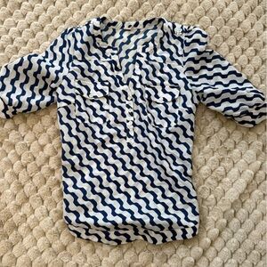 Blue and White Wavy Pattern Blouse